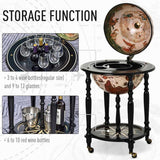 HOMCOM Unique Globe Drinks Cabinet Wood Frame 3 Compartments Bottles Glasses w/ Bottom Shelf 4 Wheels Elegant Antique Movable Safe Storage Presentation Wine Alcohol Beverage Trolley Brown Beige