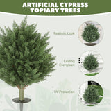 HOMCOM 60 cm Artificial Cypress Tree with Ground Stake, Set of 2 Artificial Plants for Indoor & Outdoor, UV Resistant, Green