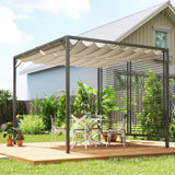 Outsunny 3 x 2.8m Metal Pergola, with Retractable Fabric Roof - Beige