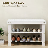 HOMCOM Two Shelf Bamboo Shoe Storage Bench - White