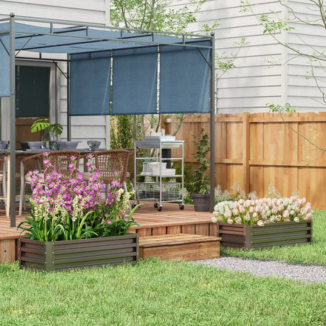 Outsunny Set of Two 110 x 50cm Steel Planter Boxes -  Dark Grey