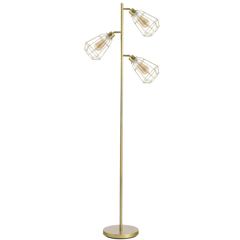 HOMCOM Retro Practical Tree Floor Lamp 3 Angle Adjustable Lampshade Steel Base for Living Room Bedroom Office Gold 165cm