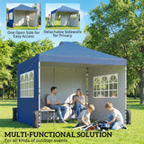 Outsunny Pop Up Gazebo Waterproof Height Adjustable Canopy with 3 Sidewalls Wheeled Bag for Parties 3 x 3 m Dark Blue