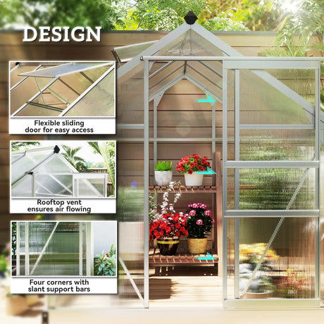 Outsunny 6 x 8ft Walk-In Greenhouse, with Sliding Door - Clear