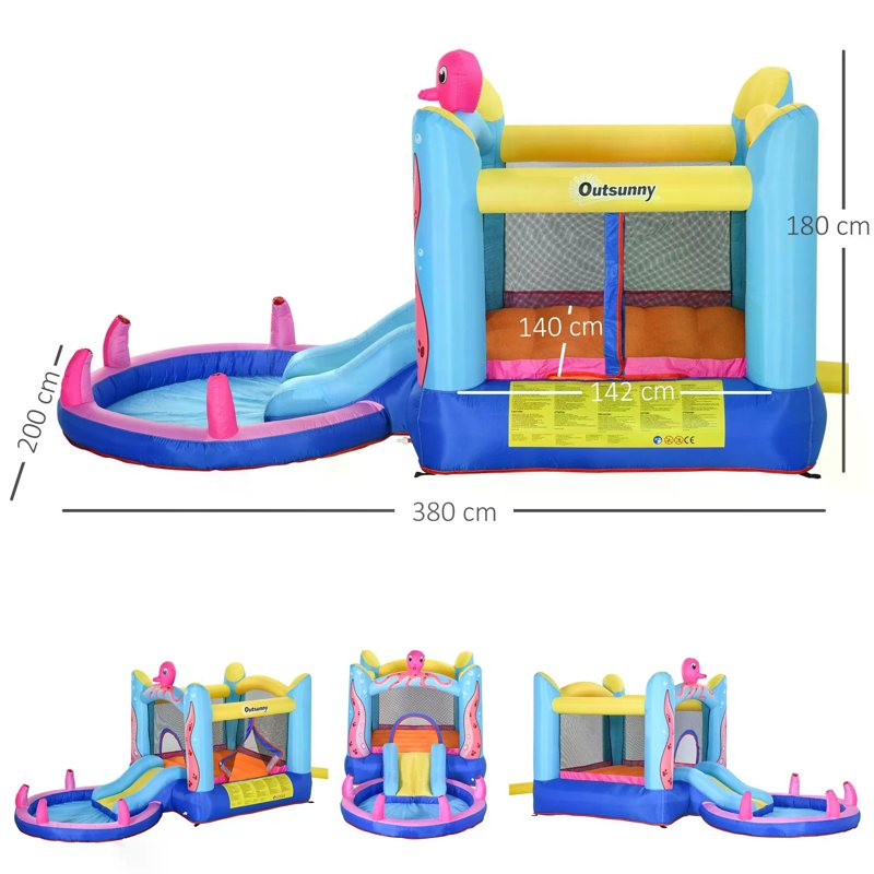 Outsunny Bounce Castle Inflatable Trampoline Slide Pool Octopus Design 3.8 x 2 x 1.8m