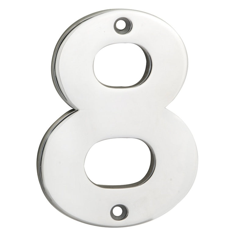 100 X 72 X 5MM - NUMBER 8 - FACE FIX _x005F
 - BRIGHT STAINLESS STEEL - EACH