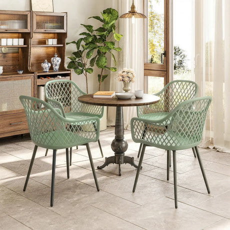 Outsunny Garden Chairs Set of 4, Garden Dining Chairs with Cut Out Diamond Back and Armrests for Patio, Balcony, Terrace, Green