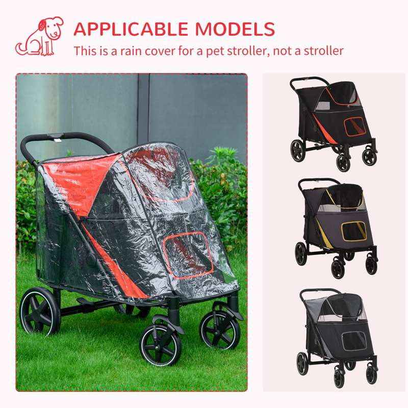 PawHut One-Click Foldable Pet Travel Stroller with Rain Cover, Cat Dog Pushchair with Universal Front Wheels, Shock Absorber, Storage Bags, Mesh Window, Safety Leash for Large and Medium Dogs (Red)