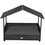 PawHut Extendable Elevated Dog Bed, Rattan Dog House w/ Water-Resistant Roof, Removable Cushion - Grey