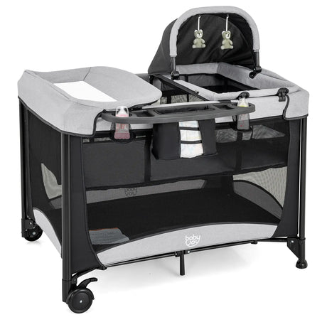 5-in-1 Portable Baby Bed with Travel Cot &amp; Cradle &amp; Playpen &amp; Changing Table Black + Gray