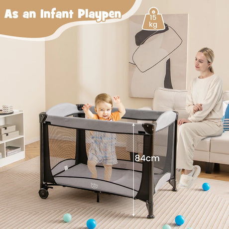 5-in-1 Portable Baby Bed with Travel Cot &amp; Cradle &amp; Playpen &amp; Changing Table Black + Gray