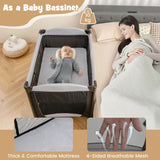 5-in-1 Portable Baby Bed with Travel Cot &amp; Cradle &amp; Playpen &amp; Changing Table Black + Gray