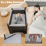 5-in-1 Portable Baby Bed with Travel Cot &amp; Cradle &amp; Playpen &amp; Changing Table Black + Gray
