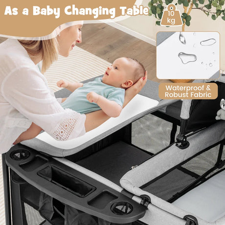 5-in-1 Portable Baby Bed with Travel Cot &amp; Cradle &amp; Playpen &amp; Changing Table Black + Gray