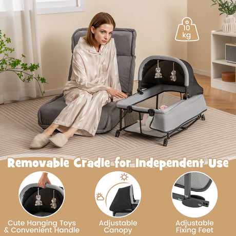 5-in-1 Portable Baby Bed with Travel Cot &amp; Cradle &amp; Playpen &amp; Changing Table Black + Gray