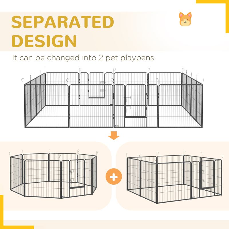 PawHut 16 Panels Heavy Duty Puppy Playpen, for Small and Medium Dogs, Indoor and Outdoor Use - Grey