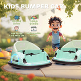 AIYAPLAY 360 Rotation Kids Bumper Car, 12V Waltz Car with Remote Control, Dual Joystick, Music, Lights, Green