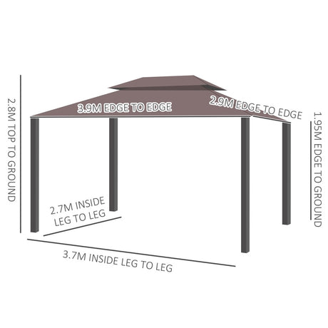 Outsunny 3 x 4m Aluminium Garden Gazebo, Marquee Canopy Shelter Pavilion Party Tent with Nets and Curtains for Garden and Deck, Coffee