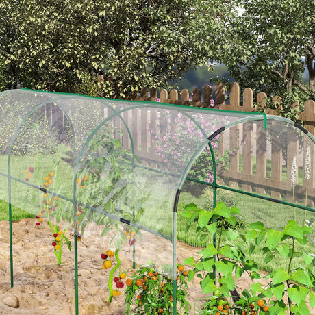 Outsunny Tunnel Tomato Greenhouse with 4 Hoops and Top Tap, Pointed Bottom and Guy Ropes, 400 x 123 x 171 cm, Clear