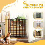 PawHut Metal 74-87cm Adjustable Pet Gate Safety Barrier w/ Auto-Close Door Black