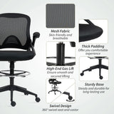 Vinsetto Drafting Chair with Flip-up Armrest, Mesh Office Stool with Foot Ring, 360 Degree Swivel Height Adjustable Chair for Standing Desk, Black