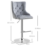 HOMCOM Bar Stools Set of 2, Modern Swivel & Adjustable Velvet Barstools with Button Tufted Back, Footrest, Nailhead Trim for Home Bar, Grey