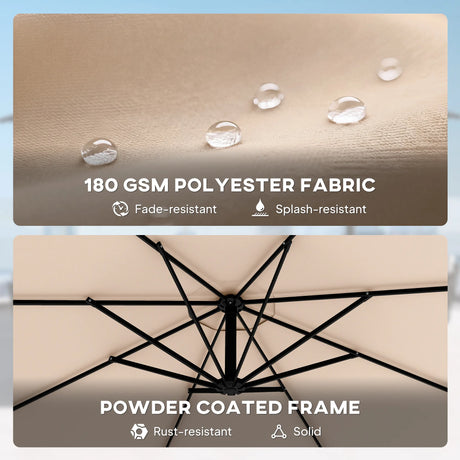Outsunny 3 m Cantilever Parasol with Protective Cover and Wind Ropes, Banana Parasol with Crank Handle, Khaki
