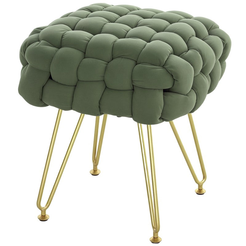 HOMCOM Velvet-Feel Bold Woven Footstool - Green