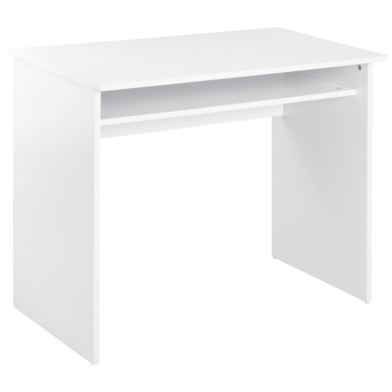 HOMCOM Modern Computer Desk, Home Office Table, Small Writing Desk with Storage Shelf, 90 x 50cm, White Wood Grain