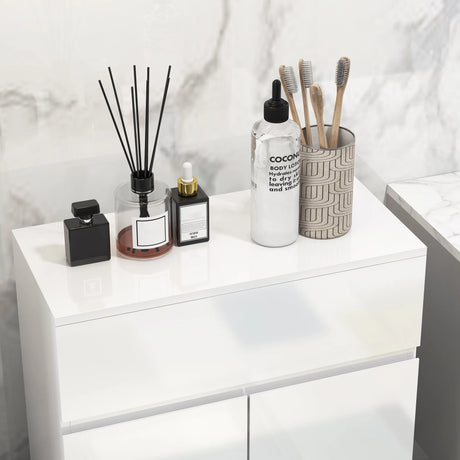 kleankin Freestanding Bathroom Cabinet, High Gloss Storage Cabinet with Doors and Adjustable Shelf, 60 x 30 x 80 cm, White