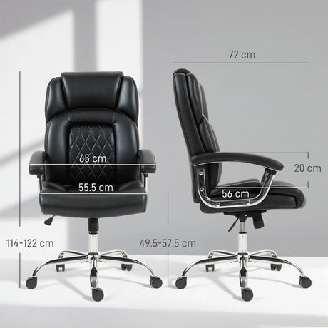 HOMCOM Big and Tall Office Chair 180kg with Spring Cushion, PU Leather - Black