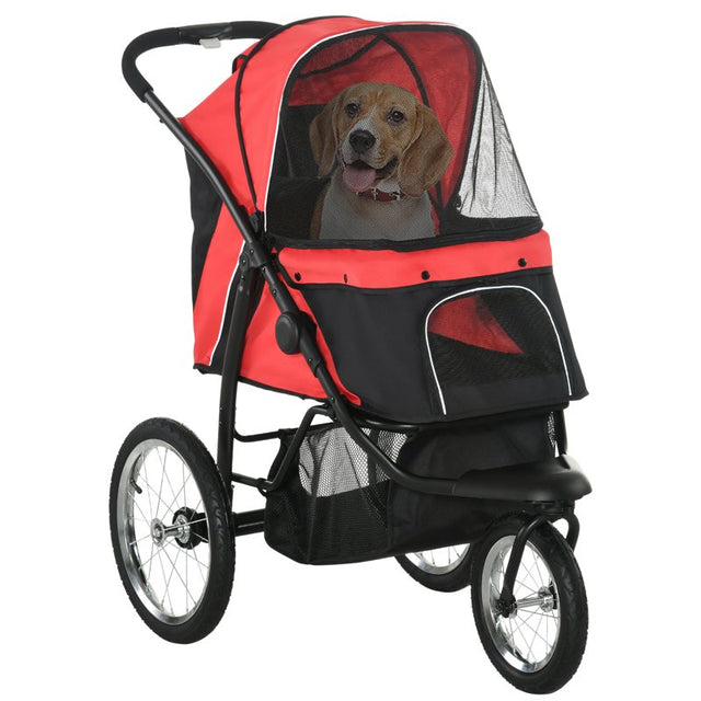 PawHut Foldable Pet Stroller with Three Wheels, for Small, Medium Dogs, Red