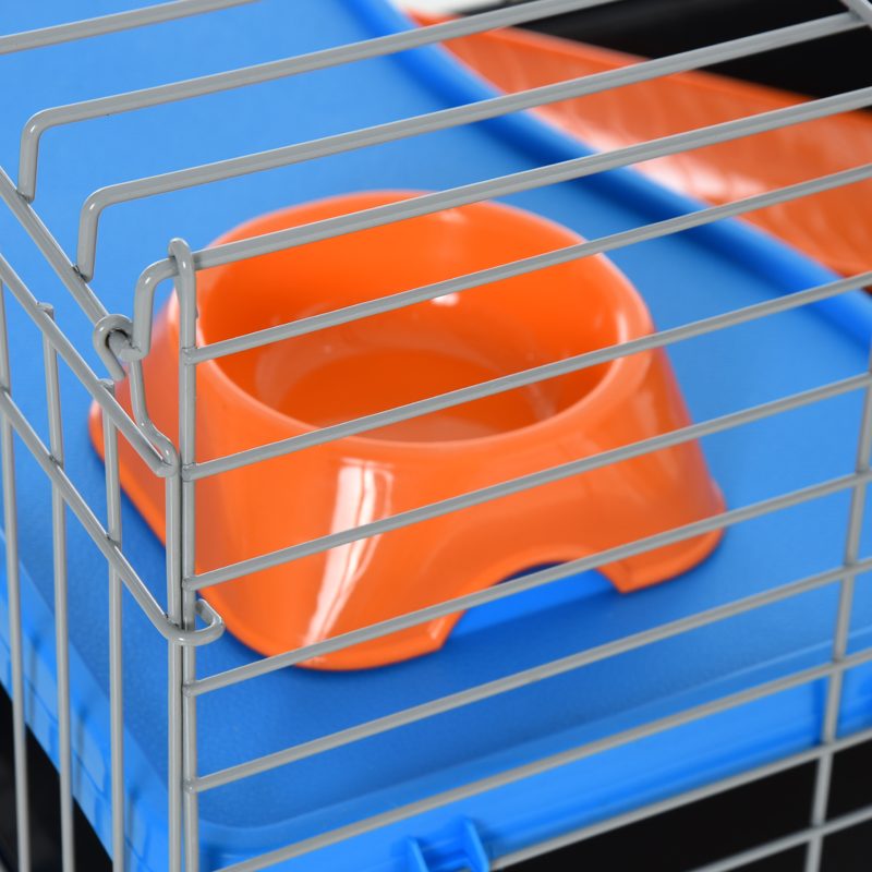 PawHut Small Animal Cage Rabbit Guinea Pigs Chinchillas Cage w/ Wheels Water Bottle Food Dish Platform Ramp 89 x 44 x 43 cm Black