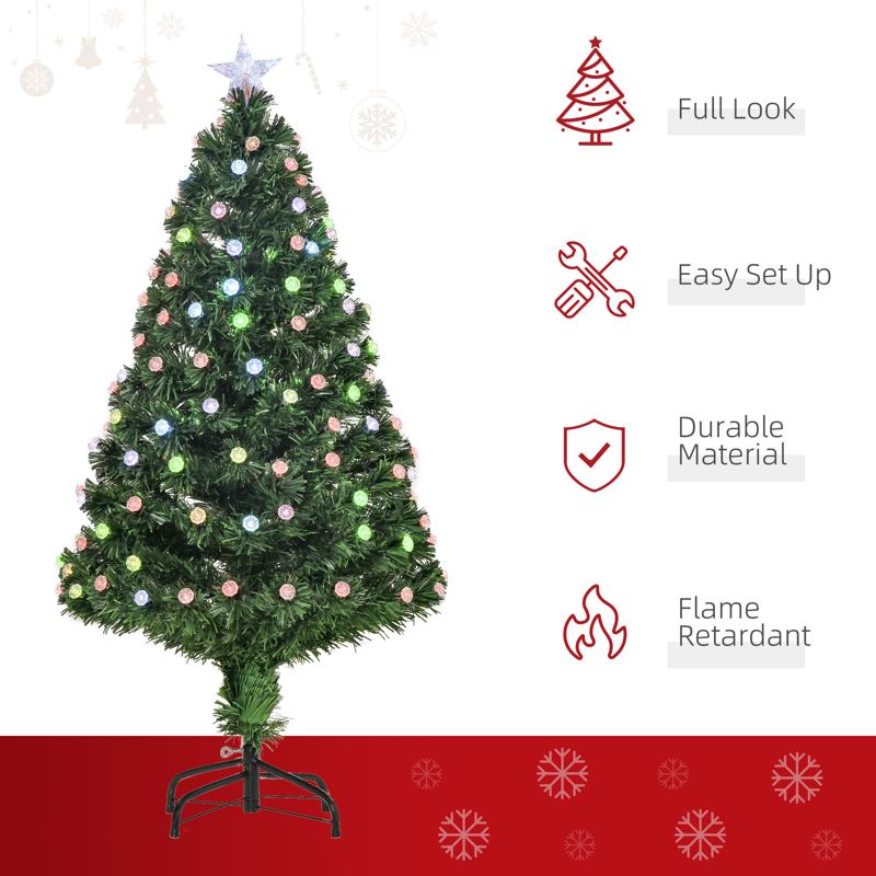 HOMCOM 4FT Pre-Lit Artificial Christmas Tree w/Fibre Optic Decorations LED Light Holiday Home Xmas Decoration-Green