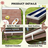 AIYAPLAY Outdoor Wooden Kids Picnic Table & Bench Set with Cushions and Umbrella, for Patio, Garden, Navy Blue