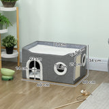 PawHut Cat Bed for Indoor Pets, Foldable Cat House with Fluffy Ball and Scratch Pad for Small and Medium Pets, Grey