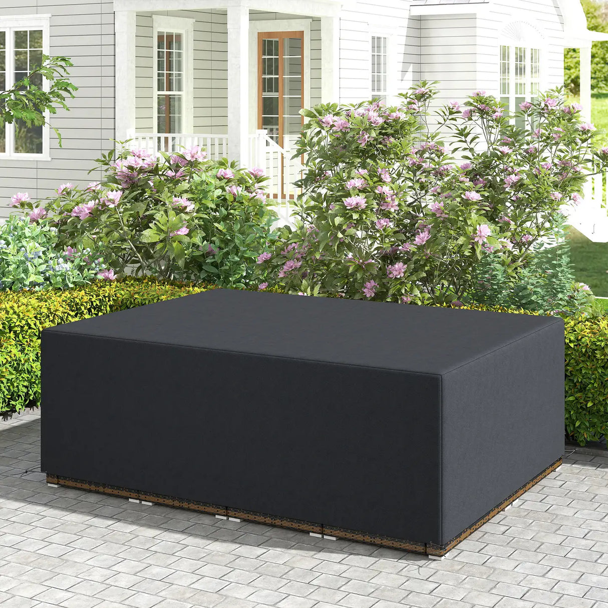 Outsunny 600D Oxford Outdoor Garden Furniture Sofa Set Cover, Waterproof Anti-UV Rattan Sun Lounger Protection Protector Cover, 275L x 205W x 90Hcm, Black