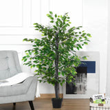 Outsunny 145cm Artificial Banyan Plant Faux Decorative Tree w/ Cement Pot Vibrant Greenery Shrubbery Indoor Outdoor Accessory