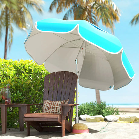 Outsunny Beach Umbrella Portable with Sand Anchor, Carry Bag, Adjustable Height & Tilt, UPF50+ UV Protection, Blue