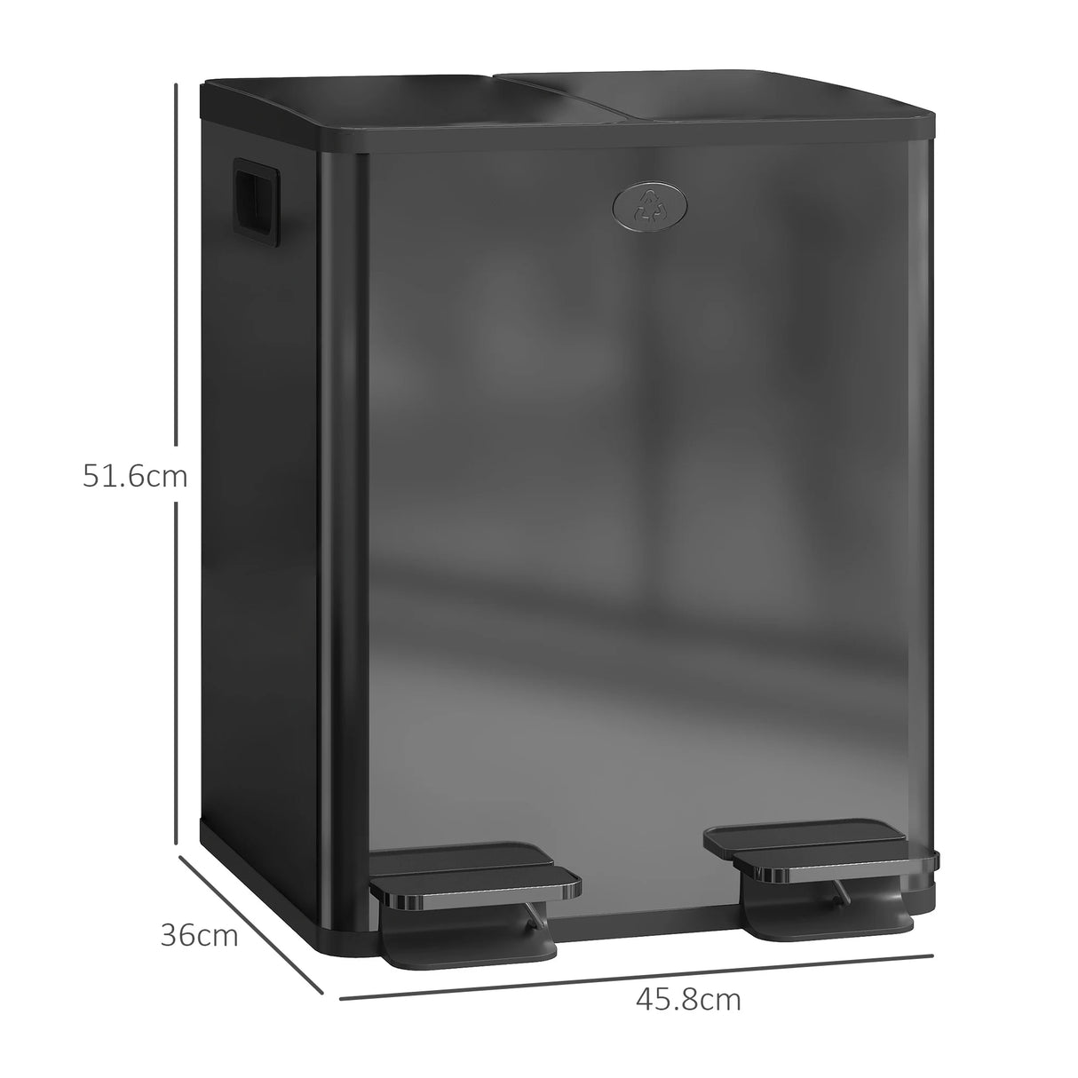 HOMCOM 40L Dual Compartment Stainless Steel Bin, with Deodoriser Holders - Black