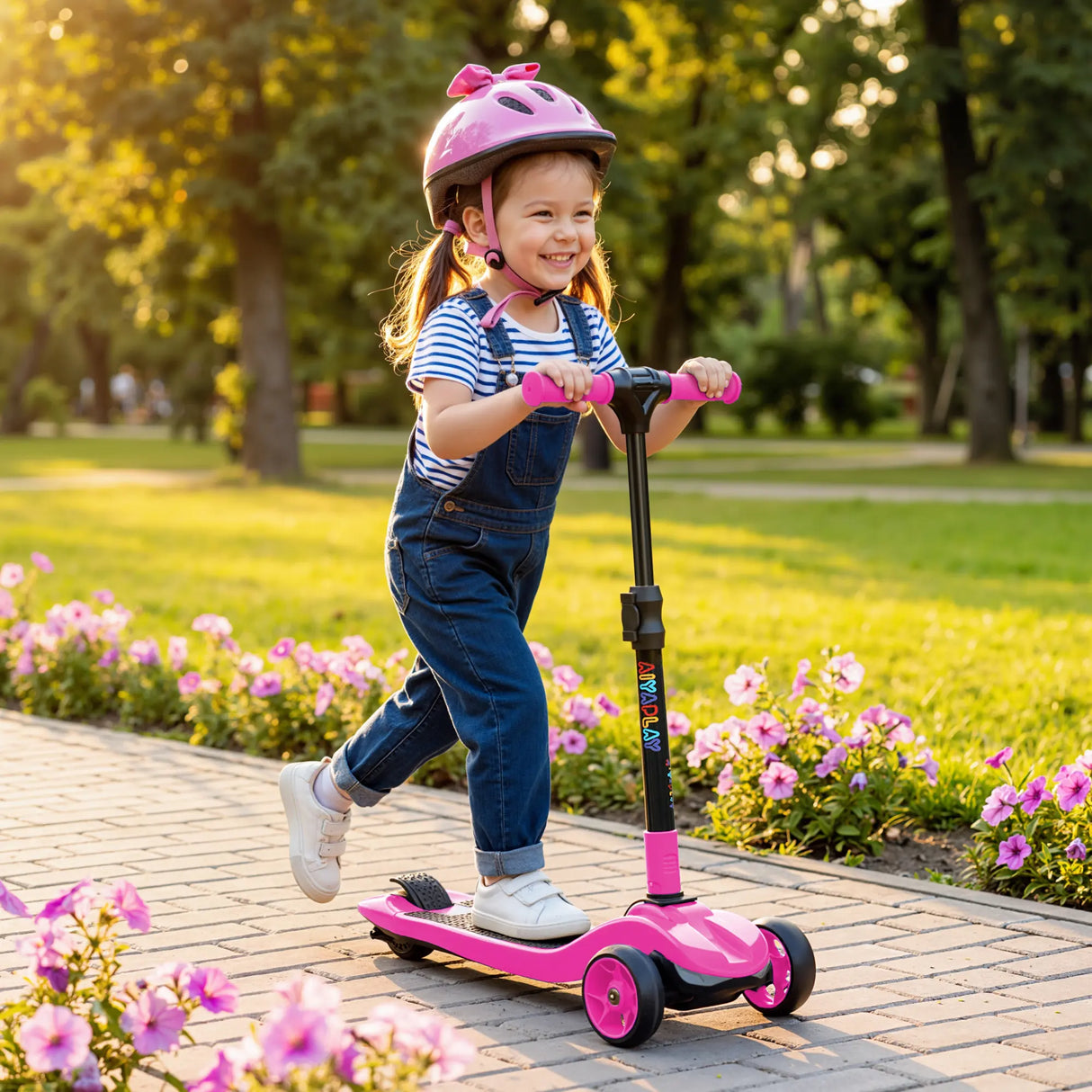 AIYAPLAY Three-Wheel Foldable Electric Scooter for Kids Aged 6-10 Years, Pink