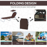 Outsunny Outdoor Foldable Sun Lounger, 4 Level Adjustable Backrest  Reclining Sun Lounger Chair with Angle Adjust Sun Shade Awning for Beach, Garden, Patio, Brown