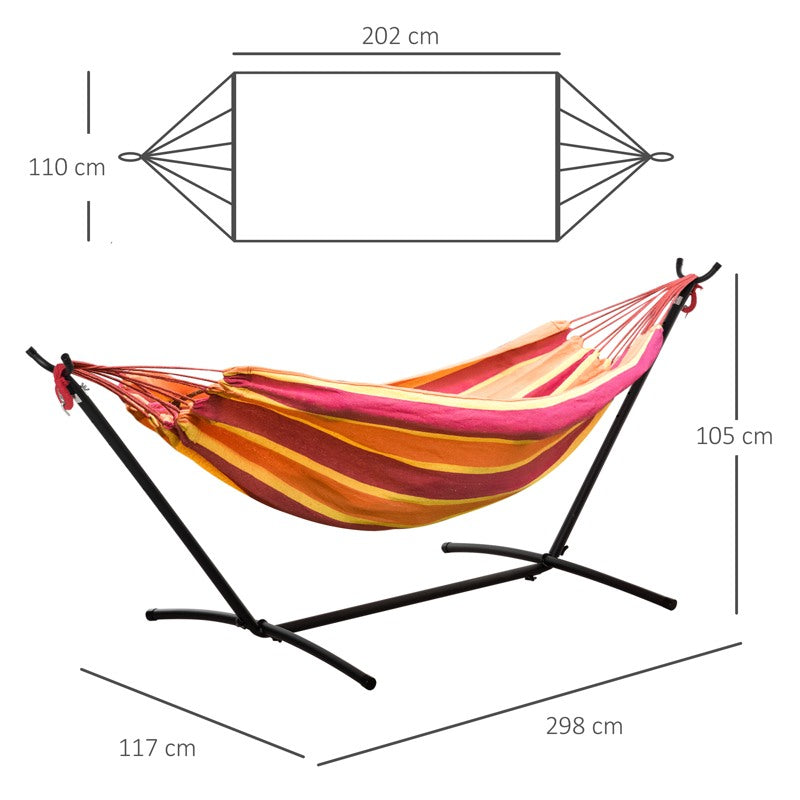 Outsunny 298 x 117cm Hammock with Stand Camping Hammock with Portable Carrying Bag, Adjustable Height, 120kg Load Capacity, Red Stripe