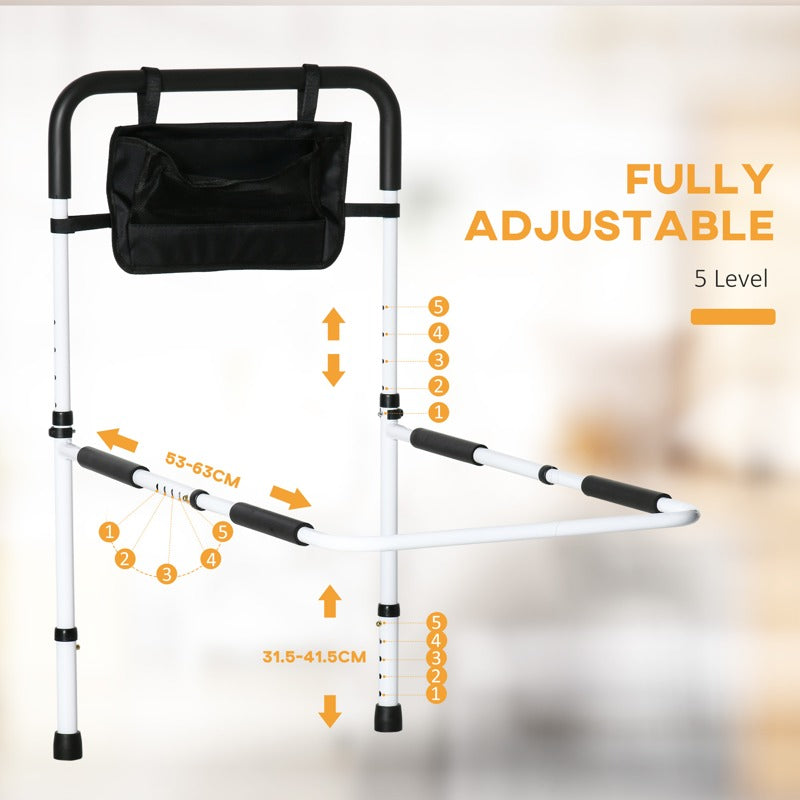 HOMCOM Safety Bed Rail, Height Adjustable Bed Assist Rail with Storage Pocket, Grab Bar for Disabled and Senior, White