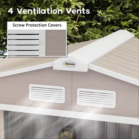 Outsunny 7 x 4ft Metal Garden Storage Shed with Vents, Floor Foundation Kit and Lockable Double Doors, Light Brown