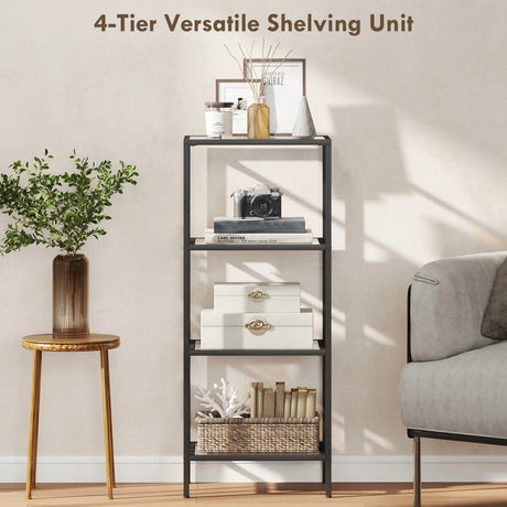 HOMCOM 4-Tier Shelving Unit, Glass Shelf, Vertical Storage Shelf for Living Room, Home Office, Bedroom, Bathroom, Black