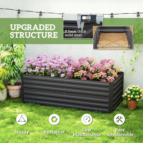 Outsunny Raised Beds for Garden, Galvanised Steel Outdoor Planters with Multi-reinforced Rods, 180 x 90 x 59 cm, Black
