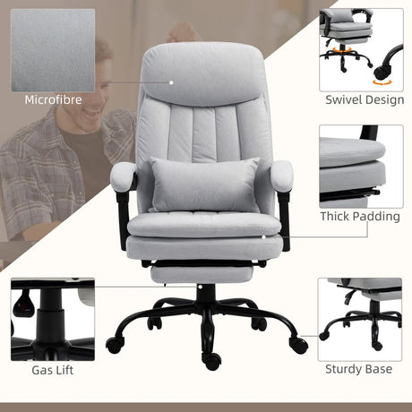 Vinsetto Office Chair, Ergonomic Desk Chair with 6-Point Vibration Massage and Lumbar Heating, Computer Chair with Lumbar Support Pillow, 155° Reclining Back and Footrest, Grey