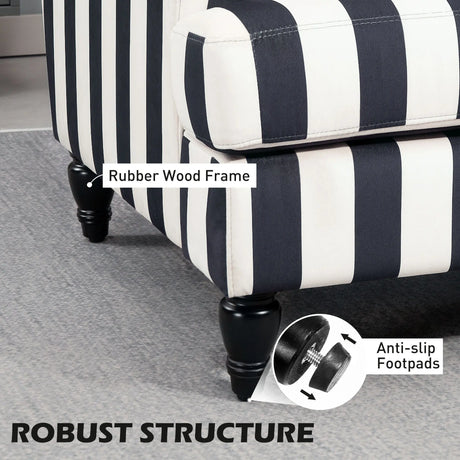 HOMCOM Modern Cuddle Chair, Velvet Single Sofa Armchair with Stripe, Turned Legs and Wide Seat, Upholstered Snuggle Chair for Living Room, Bedroom, Black and White