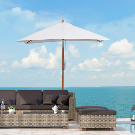 Outsunny 2m x 1.5m Garden Parasol Umbrella with Tilting Sunshade Canopy, Outdoor Market Table Umbrella with Wood and Bamboo Frame, Cream White